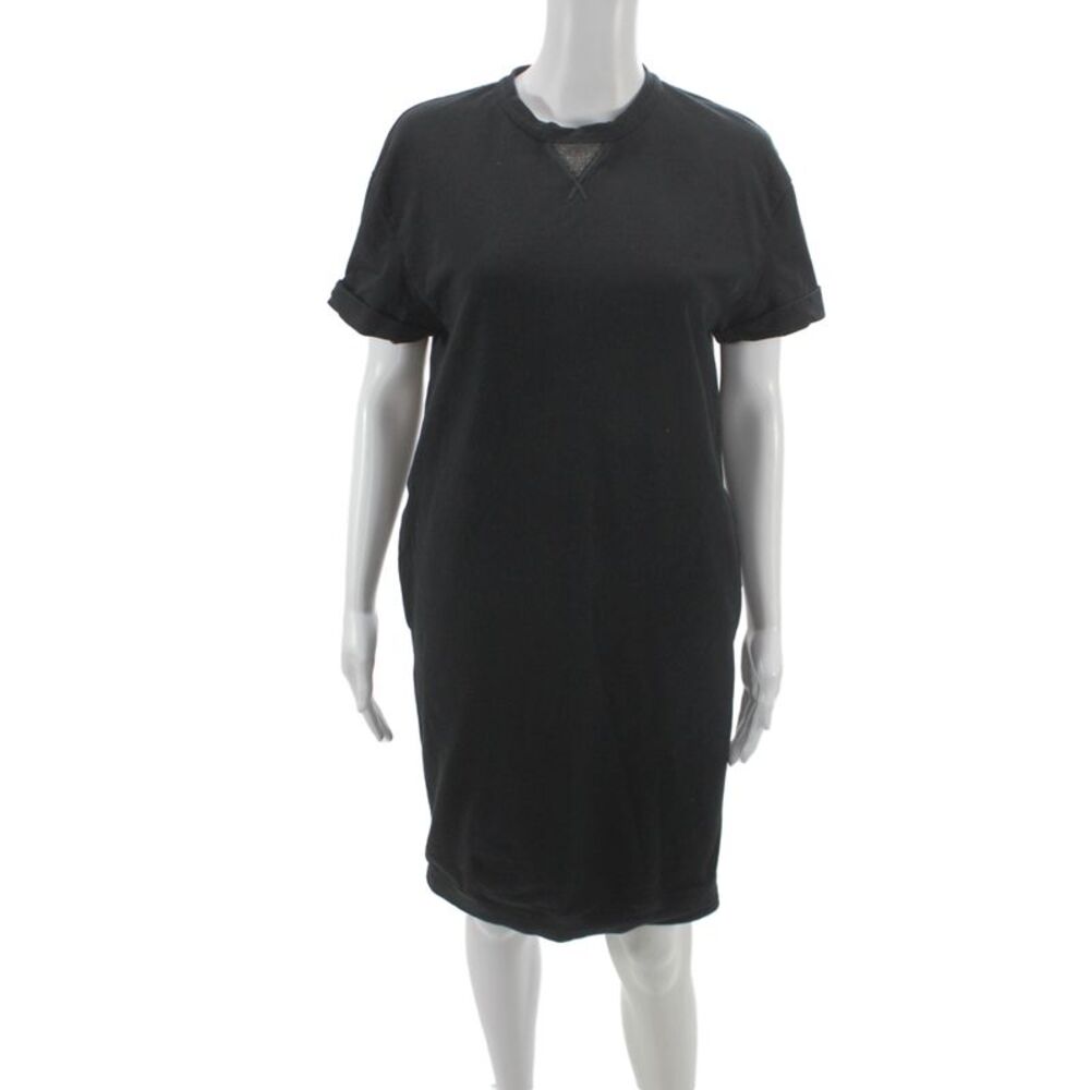 Brunello Cucinelli Women Black Cotton T-Shirt Dress Crew Short Sleeve Size XS